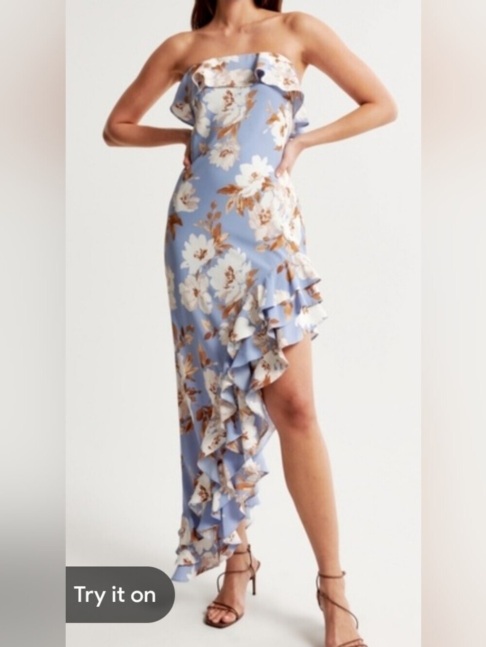 A&F Strapless Asymetrical Ruffled Maxi Med Pet